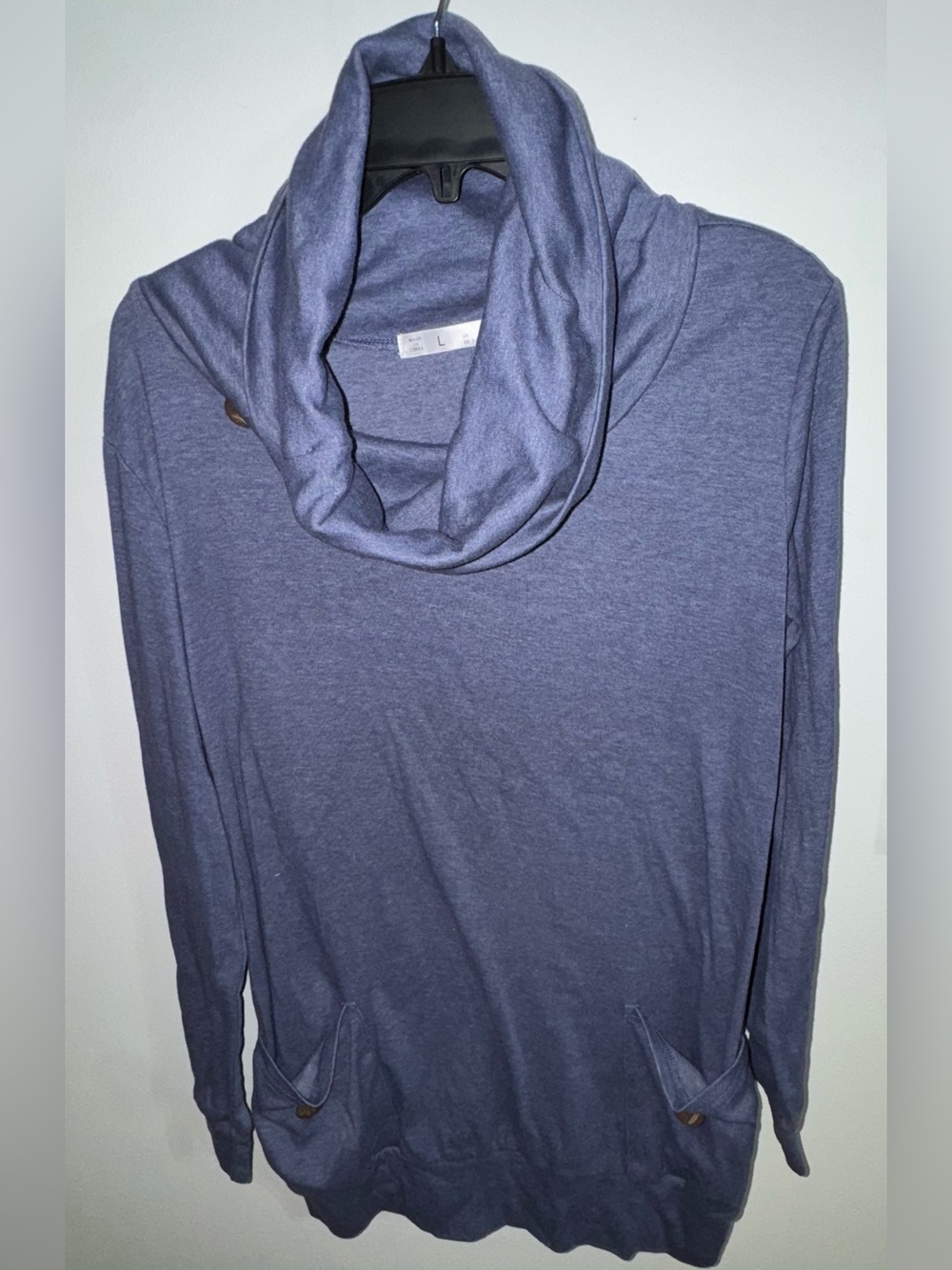 Lightweight Cowl Neck Sweater Tunic in Dusty Blue